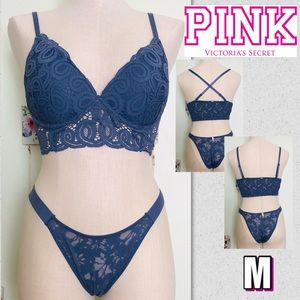 VS PINK Crochet Bralette & Lace Panty Set